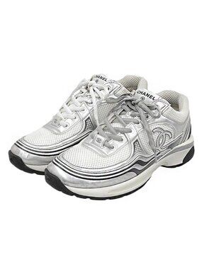 Chanel CC Logo Mesh Leather Sneakers White
